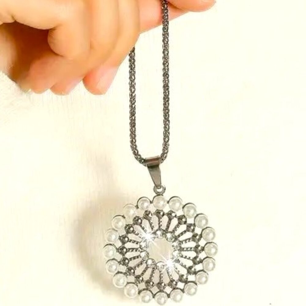 Necklace Pear Rhinestone 30" Long Chain Pendant Statement Trendy Stylish Glam